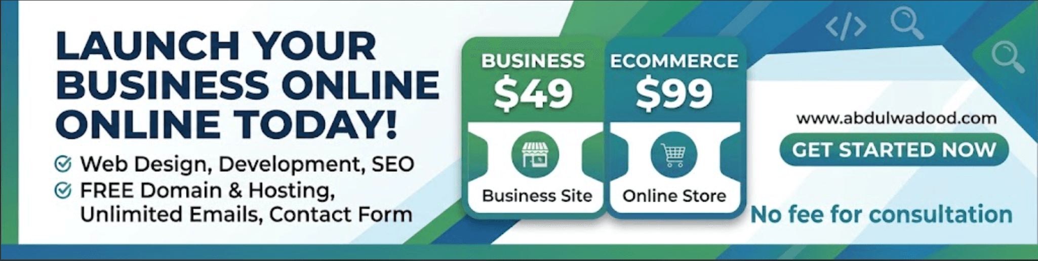 Launch your business online with Abdul Wadood — business websites from $49 and ecommerce websites from $99.